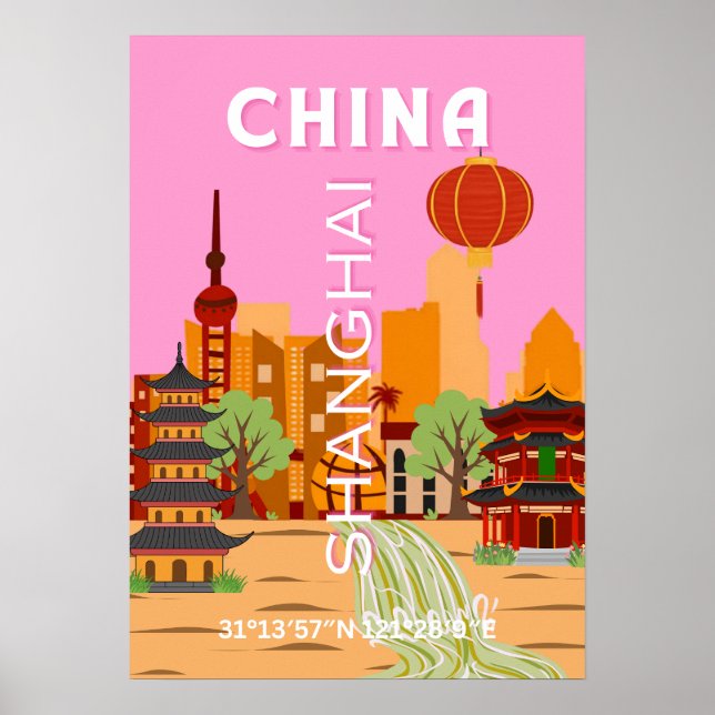Arte de viaje a Shanghai, China (Frente)