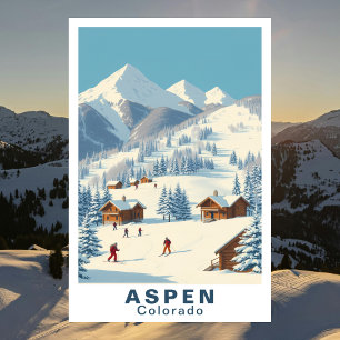 Arte de viaje de esquí vintage de Aspen Colorado