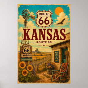 Arte de viaje de girasoles de Kansas de la ruta 66