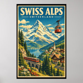 Arte de viaje de los Alpes suizos vintage Suiza Mo