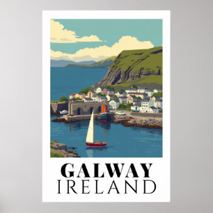 Arte de viaje del puerto vintage de Galway Irlanda