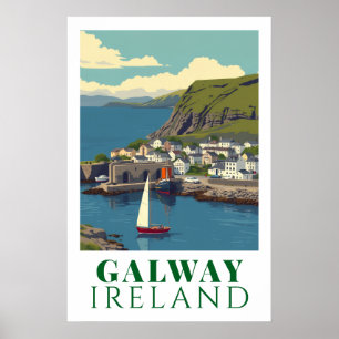 Arte de viaje del puerto vintage de Galway Irlanda