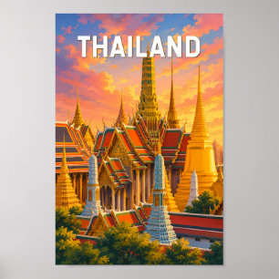 Arte de viaje ilustrado vintage de Tailandia