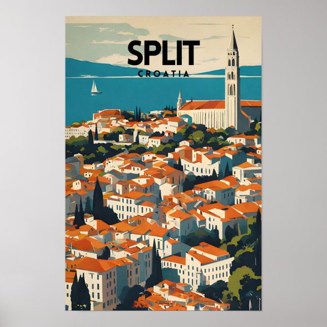 Arte de viaje nostálgico de Split Croacia (Frente)