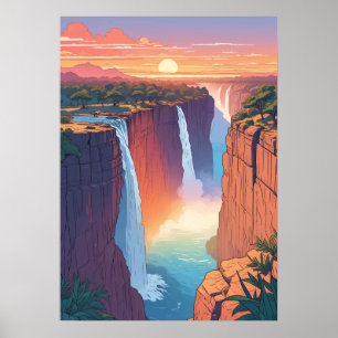 Arte de viaje para la puesta de sol en las catarat