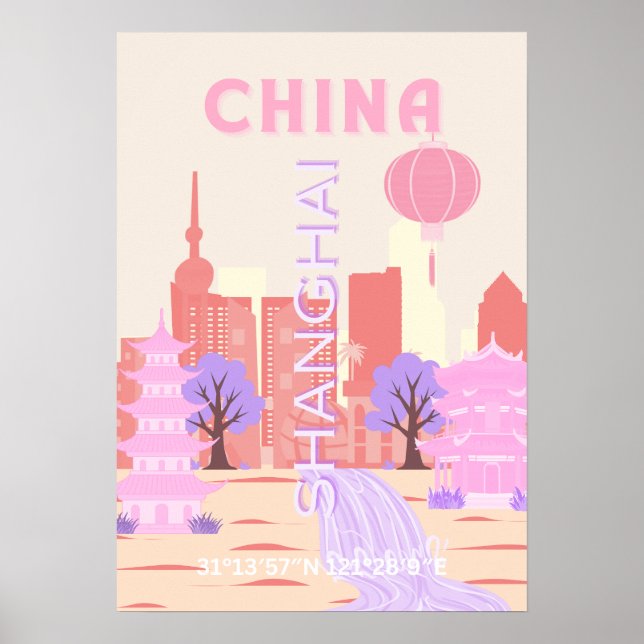 Arte de viaje pastel de Shanghai China (Frente)