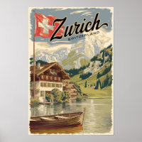 Arte de viaje pintoresco vintage de Zurich Suiza