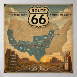 Arte de Viaje por la Carretera Americana Retro