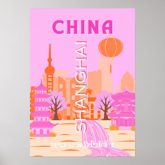 Arte de Viaje Rosa Shanghai China (Frente)
