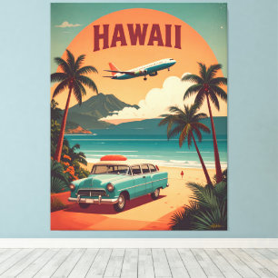Arte de viaje turístico de Hawái retro de mediados