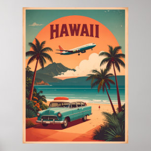 Arte de viaje turístico de Hawái retro de mediados