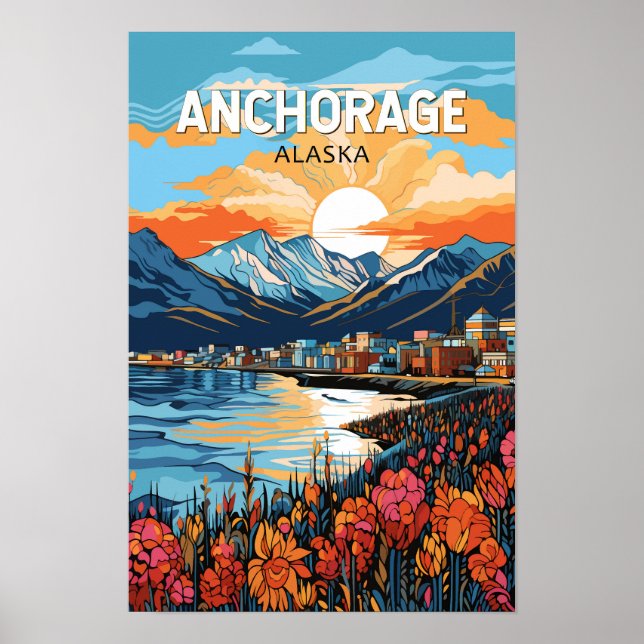 Arte de viaje vintage de Anchorage Alaska (Frente)