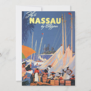 Arte de viaje vintage de Bahamas, Vuela a Nassau e