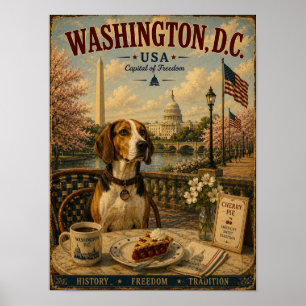 Arte de viaje vintage de Foxhound americano en Was