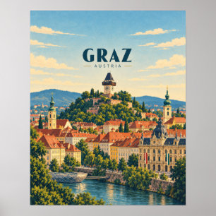 Arte de viaje vintage de Graz Austria