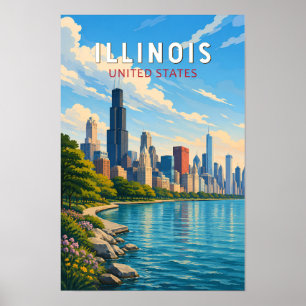 Arte de viaje vintage de ilustración de Illinois