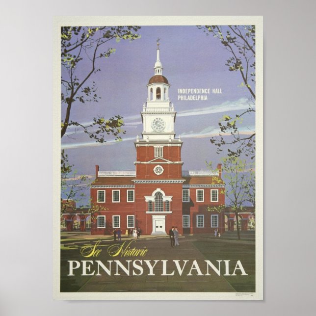 Arte de viaje vintage de Independence Hall Pennsyl (Frente)