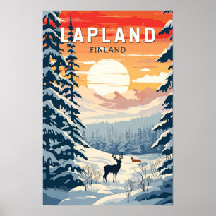 Arte de viaje vintage de Laponia Finlandia