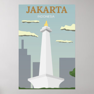 Arte de viaje vintage de Monas Indonesia Yakarta