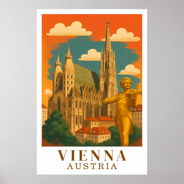 Arte de viaje vintage de Viena, Austria (Frente)
