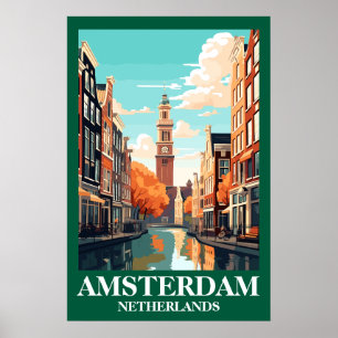 Arte de viaje vintage del canal de Amsterdam Holan