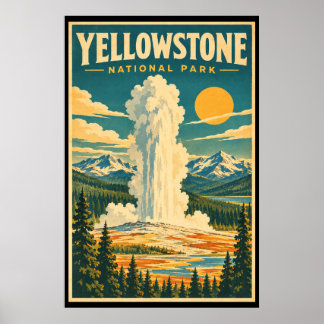 Arte de viaje vintage del Parque Nacional Yellowst