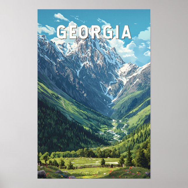 Arte de viaje vintage ilustración de Georgia (Frente)