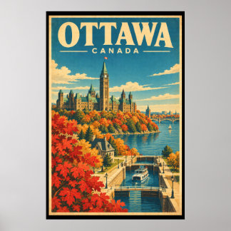 Arte de viaje vintage Ottawa Canadá Parliament Hil