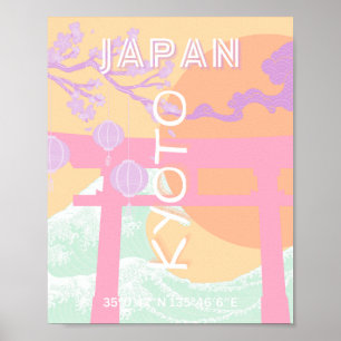 Arte de viajes de Kioto Japón, arte Naranja Pastel