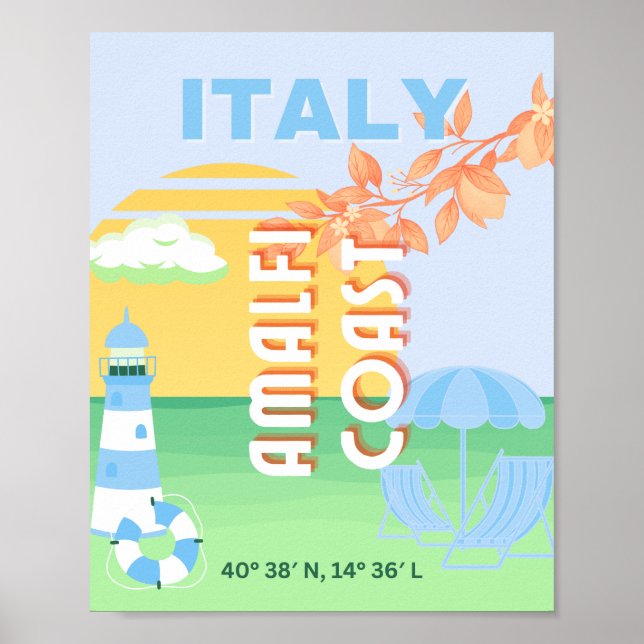 Arte de viajes en Italia, Costa Amalfitana, Preppy (Frente)