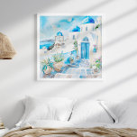 Arte de viajes en Santorini, Mediterráneo Azul y B<br><div class="desc">Trae el encanto del Mediterráneo a tu casa con el "Poster de Arte de Viajes Watercolor Mediterráneo Santorini". Esta impresionante obra de arte cuadrado captura una pintoresca escena callejera de Santorini, representada con delicadas técnicas acuáticas. Dominada por el azul celeste y los tonos blancos, esta pieza resume perfectamente la serenidad...</div>