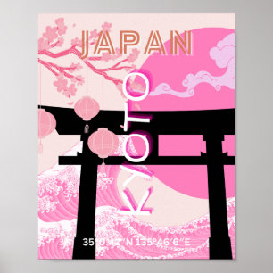 Arte de viajes rosados en Japón