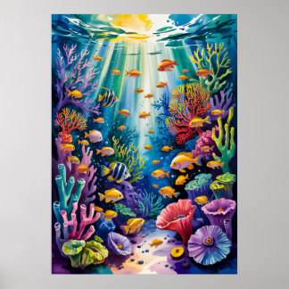 Arte de vida marina en acuarela de arrecife de cor