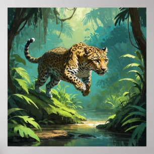 Arte de vida salvaje único saltando leopardo