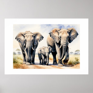 Arte de vida silvestre en acuarela de familia de e