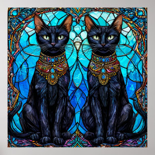🐈 Arte de vidrio emplomado de gato gótico regio �