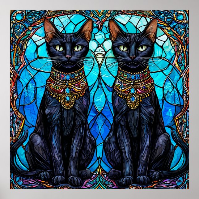 🐈 Arte de vidrio emplomado de gato gótico regio � (Frente)
