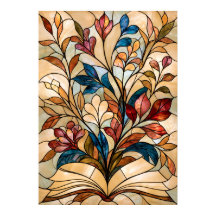 Arte de vidrio emplomado de libro abierto floral p