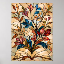 Arte de vidrio emplomado de libro abierto floral p