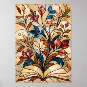 Arte de vidrio emplomado de libro abierto floral p
