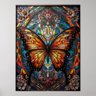 Arte de vidrio emplomado de mariposa monarca celes