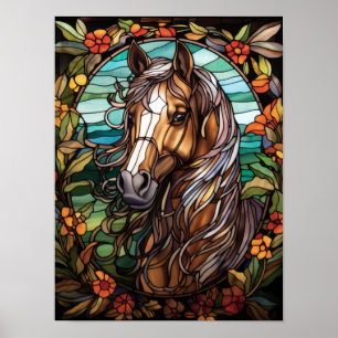 Arte de vidrio emplomado floral retrato de caballo
