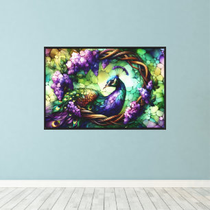 Arte de Vidrio Pintado Pavón Corona Floral