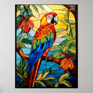Arte de vidrio teñido de guacamayo escarlata tropi