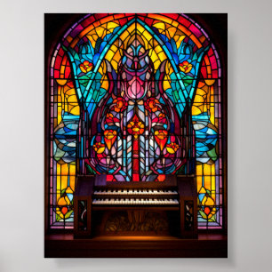 Arte de vidrio tintado de órgano catedral floral a