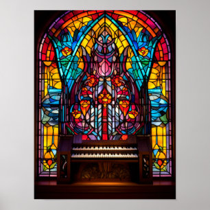 Arte de vidrio tintado de órgano catedral floral a