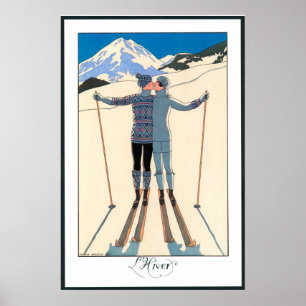 Arte Deco Antiguo, Amantes en la Nieve por George 