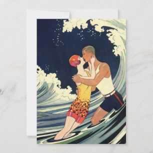 Arte Deco Antiguo, Amantes se Besan en la Playa