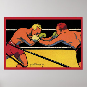 Arte Deco Antiguo Deportes Boxeo, Boxeadores Golpe