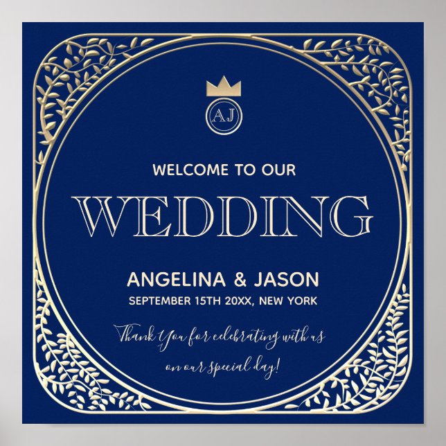 Arte Deco Azul Bienvenida Boda (Frente)